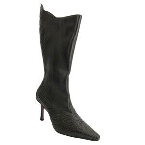 Suzanne Somers Boots Size 6.5W Leather Tall Floral Accents Wide Width